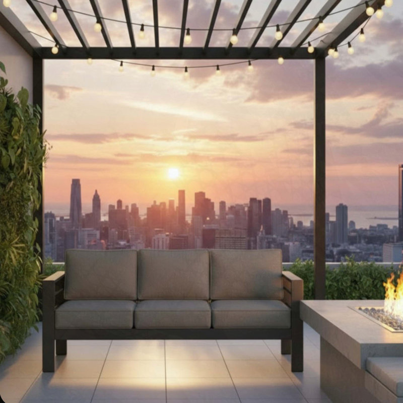 75" 3-Seat All-Weather Metal Patio Sofa with Light Gray Cushions, Black Frame, 330lbs Capacity, Gray Cushion/Black Frame