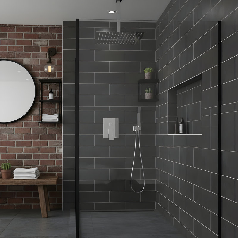 Ensemble de douche carrée 16 pouces avec pomme de douche à main, Chrome chrome