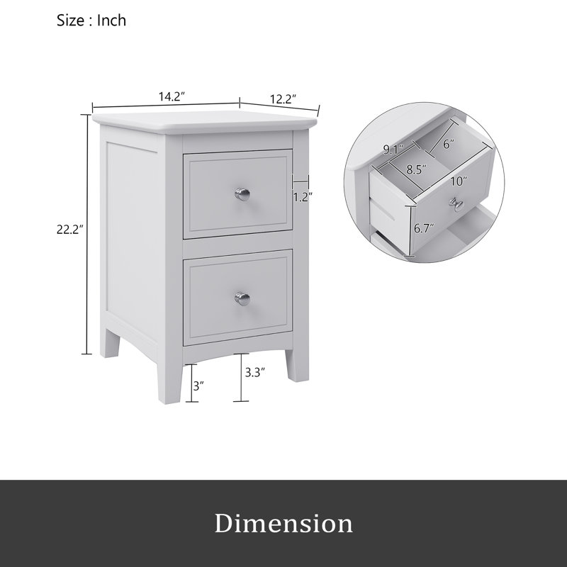 Table de chevet 2 tiroirs en bois massif blanc