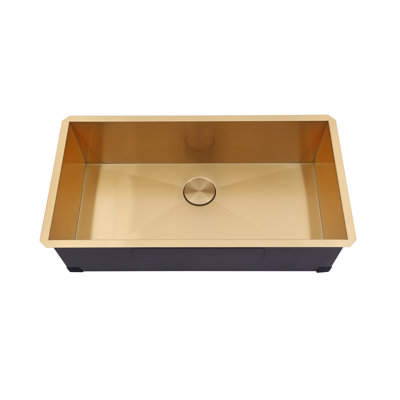 36'' L Undermount Single Bowl Stainless Steel Kitchen Sink Satin Brass Finish