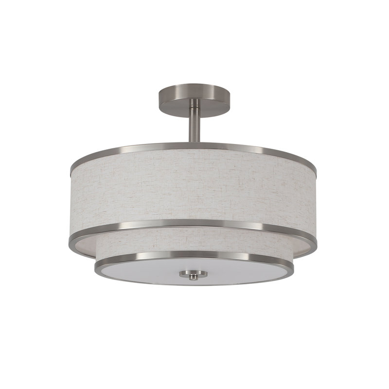 Semi Flush Mount Ceiling Light Fixture, Modern Light Fixtures Ceiling Mount with Fabric Shade, 3-Light Double Drum Lighting Fixtures Close to Ceiling Light for Bedroom