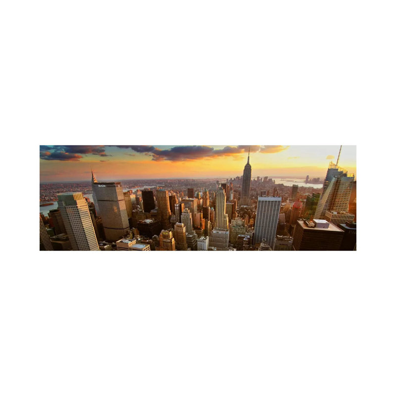 New York Panoramic Skyline Cityscape (Sunset) by Unknown Artist - Wrapped Canvas Panoramic Print