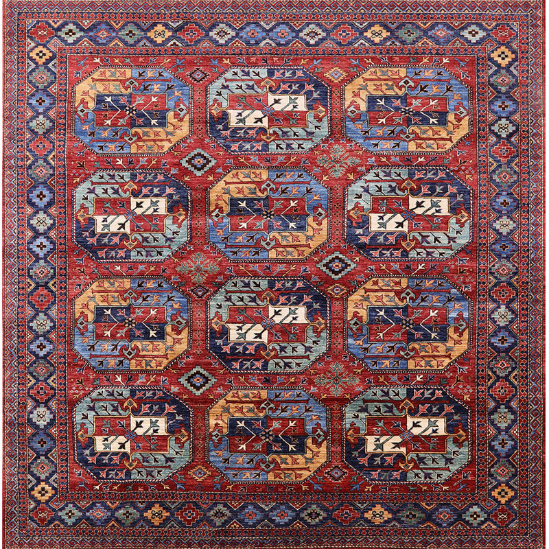 Tapis rouge / bleu / jaune Maegan Southwestern, Carré 4 pi