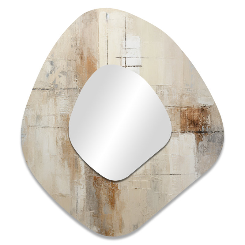 Minimalism Modern Scandinavian Zen Art II - Scandinavian Unique Shape Large Wall Mirror, Beige Freeform Decorative Mirror, Printed Metal Art