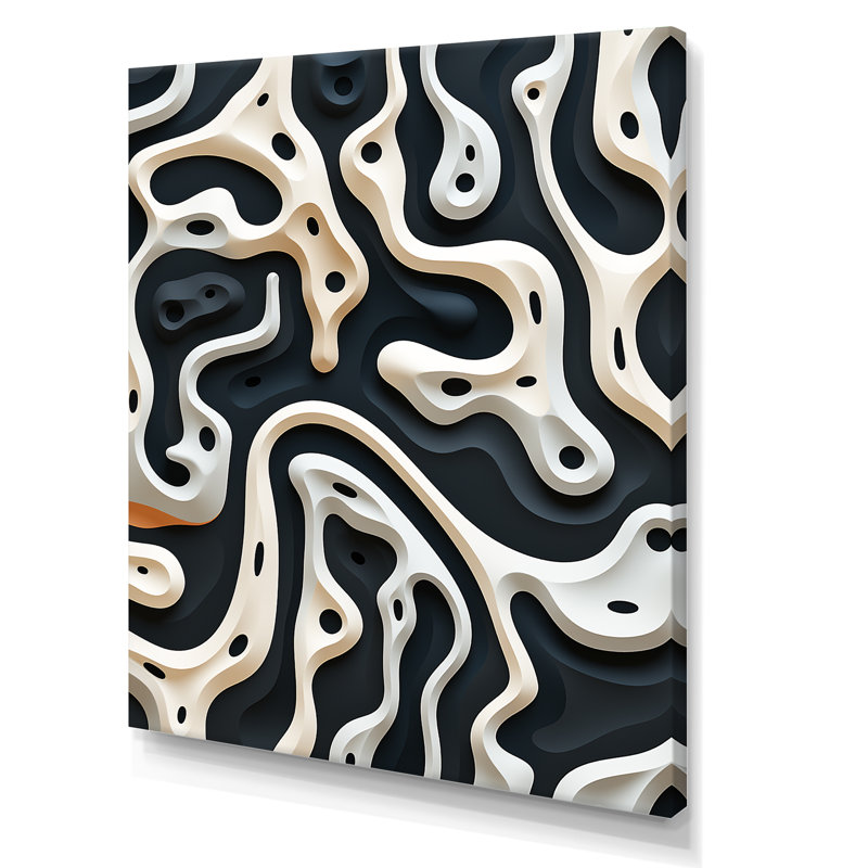 Noir et blanc, motif de labyrinthe II - art mural abstrait, salon, Toile tendue, H 44 po x l 34 po x P 1,5 po