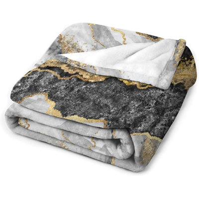 Black and White Marble Throw Blanket Gold Abstract Art Blanket for Sofa Bed Couch Chair Or Dorm 50"x60"