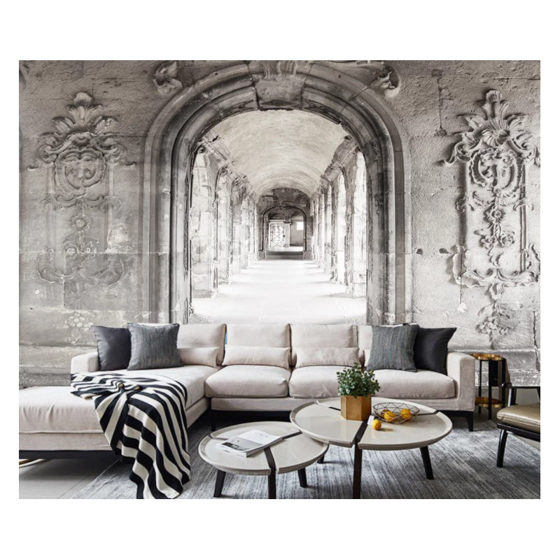 Papier peint gris architectural, L 114 po x l 172 po