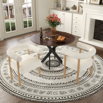 3/5/7 Piece Modern Dining Set, Round Table with Cross Legs & 2/4/6 Teddy Fleece Chairs for Kitchen, Dining