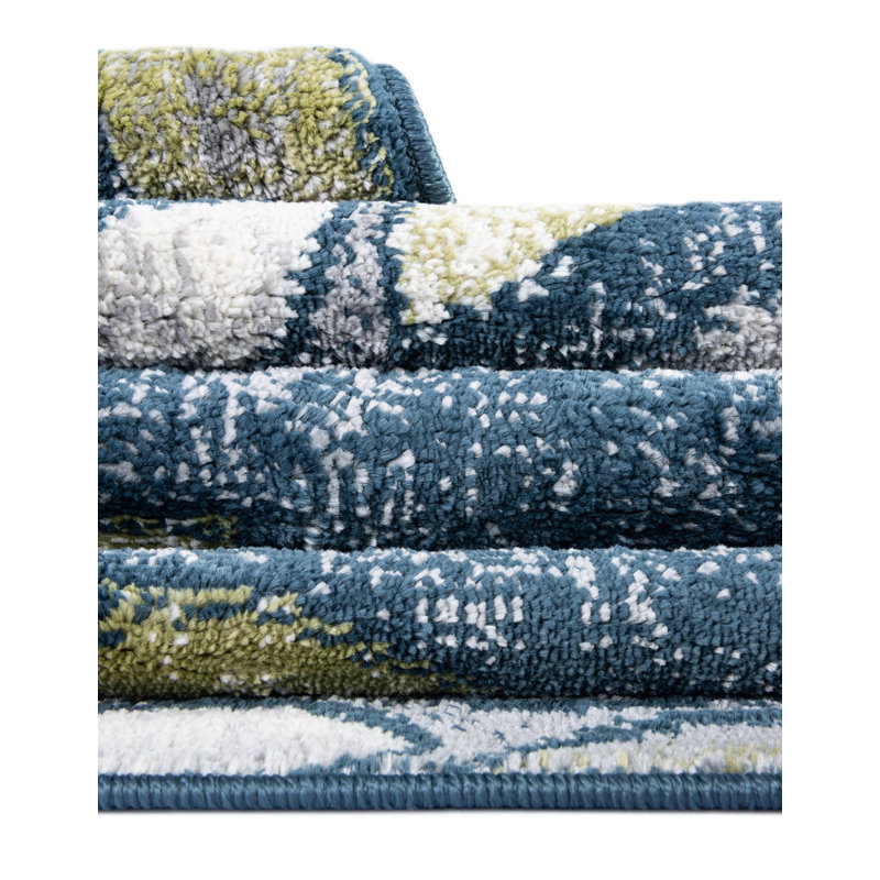 Tapis floral en polypropylène bleu / vert / gris Jaimie-Lee, Bleu, Runner 2' x 8'