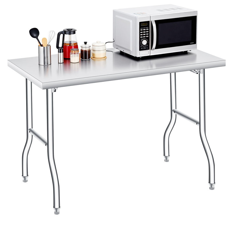 Table pliante, établi en acier inoxydable 48 x 24 po, robuste, sans assemblage, argent, H 34 po x L 48 po x l 24 po