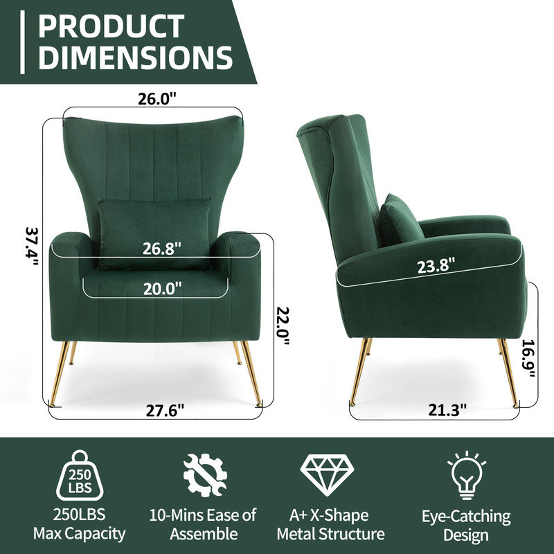 Upholstered velvet armchair, Vert