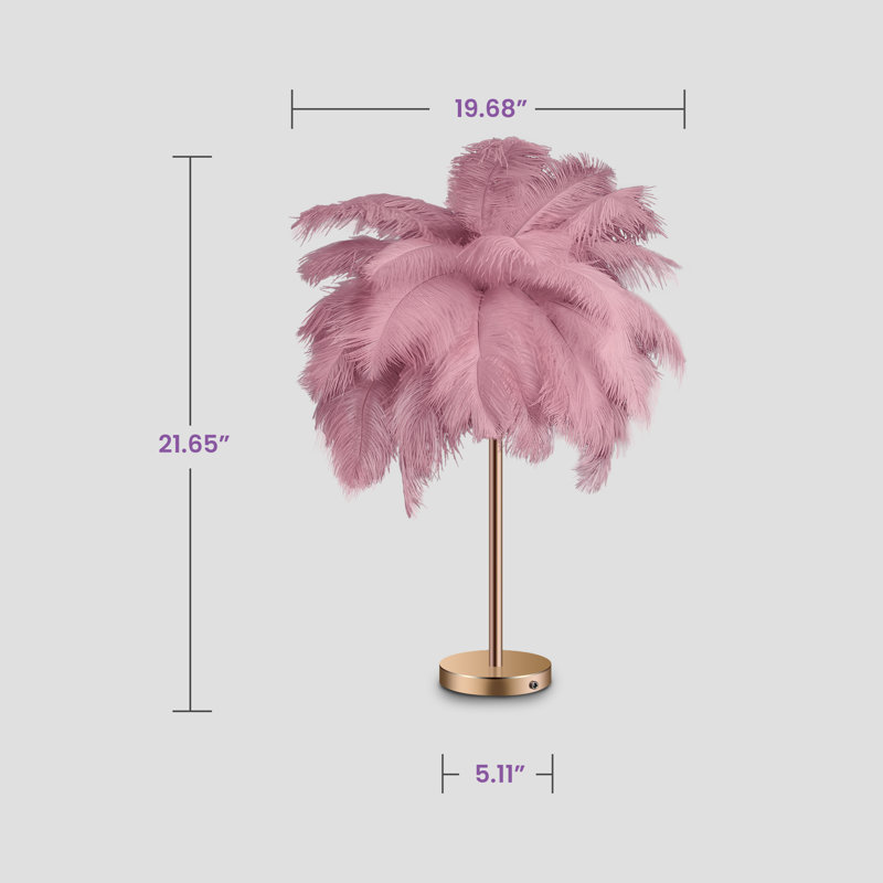 Led Feather Table Lamp With Touch Switch, Cameo Brown