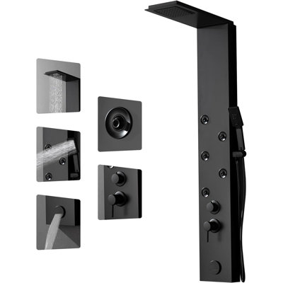 Dual 4-In-1 5-Jet Rainfall Shower Panel System With Rainfall Waterfall Shower Head And Shower Wand