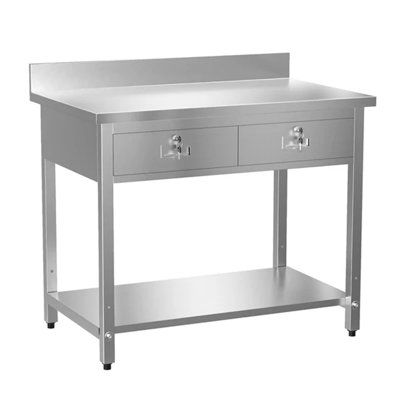 Table en acier inoxydable avec 2 tiroirs