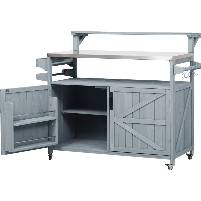 Îlot de cuisine Style avec tablette réglable et porte-serviettes, capacité de poids de 75 lb, Bleu