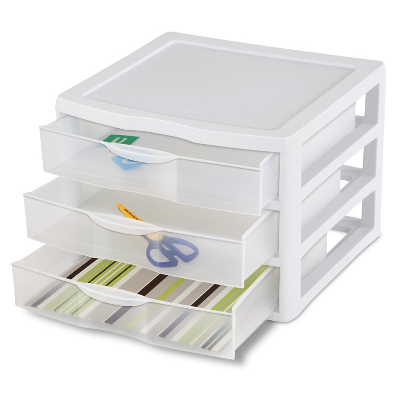 Sterilite Wide 3 Drawer Unit, Tabletop Storage Organizer for Desk, Counter at Home, Office, Bathroom