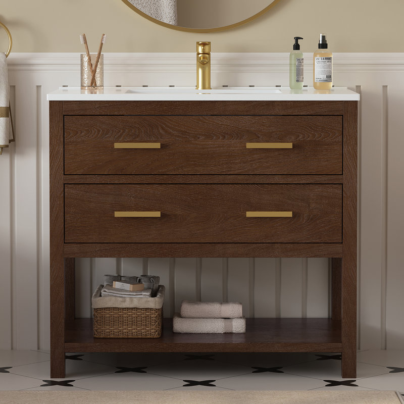 Meuble-lavabo autoportant avec rangement intelligent et plateau en composite Ahart, 37"