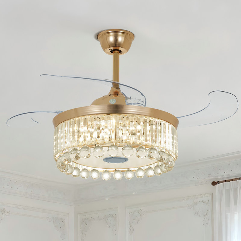 Ventilateur de plafond 42 po moderne en cristal réversible avec lumière et télécommande, minuterie, 6 vitesses, haut-parleur Bluetooth, à intensité variable