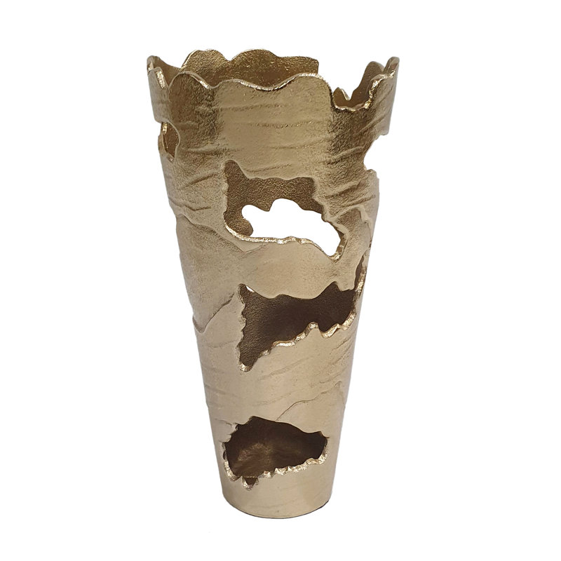 D7x14" Textured Aluminum Vase With Cut-Out Design And Gold Ombre Finish
