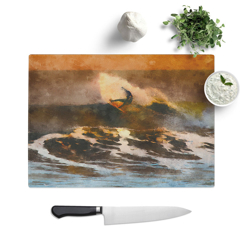 Tempered Glass Surfing As the Sun Sets Chopping Board, 28.5 cm x 39 cm