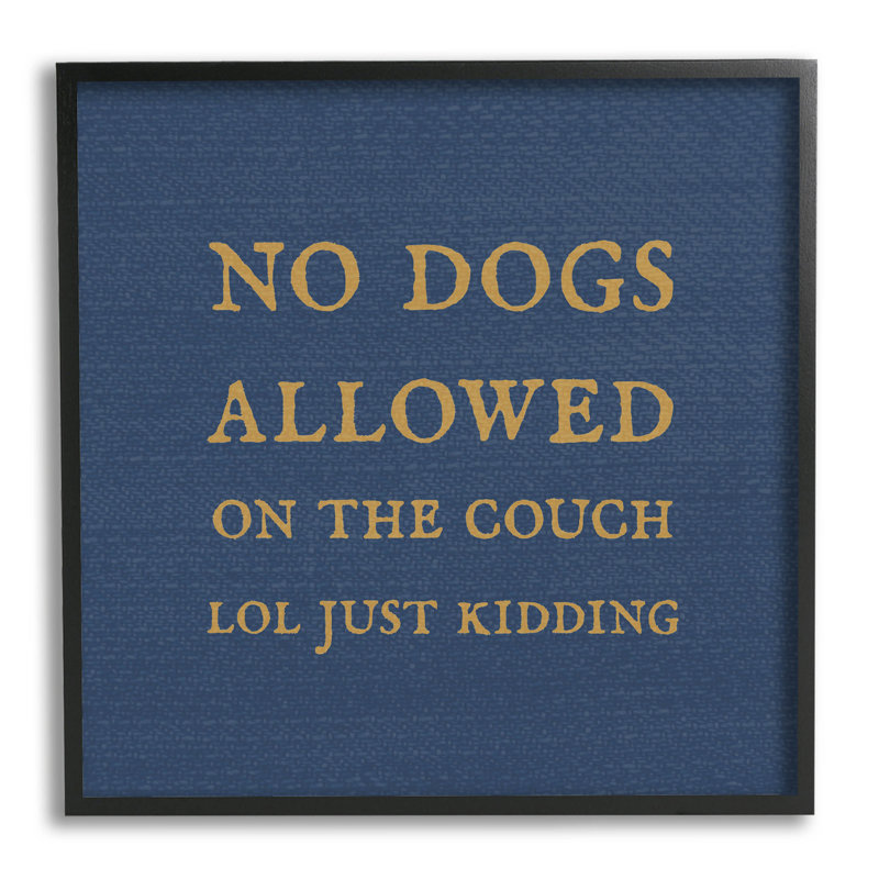 Drôle «no dogs permis at-072», H 24 po x l 24 po x P 1,5 po, Giclée encadrée noir minuit
