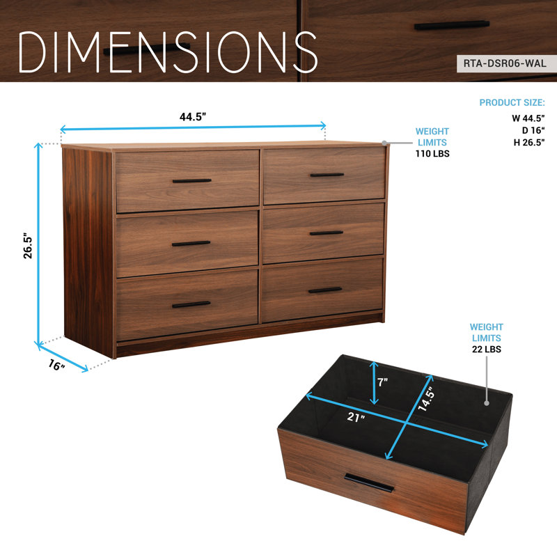 Spacious Wood Frame Dresser with 6 Fabric Drawers