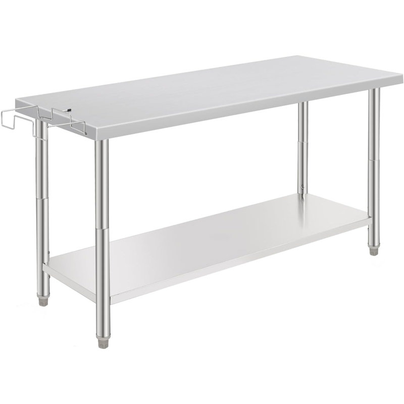 Table de travail en acier inoxydable avec roulettes - Table de préparation commerciale 60 po x 24 po x 35 po avec tablette et dosseret réglables - Établi robuste pour restaurant, cuisine et garage