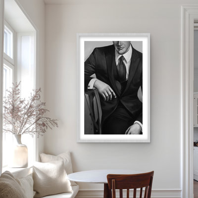Homme d'affaires - Reproduction matelassée encadrée monochrome pour la décoration intérieure