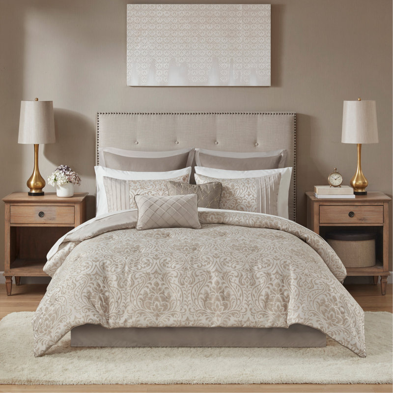 Ensemble d'édredon jacquard 12 pièces avec draps très grand kaki, Édredon très grand + 11 pièces supplémentaires