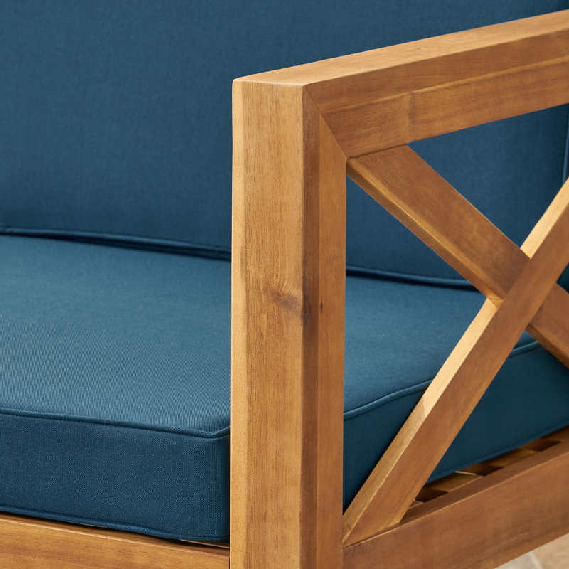 ENSEMBLE DE CANAPÉ ALCOVE LSHAPE, Teck, Coussin bleu / structure en teck