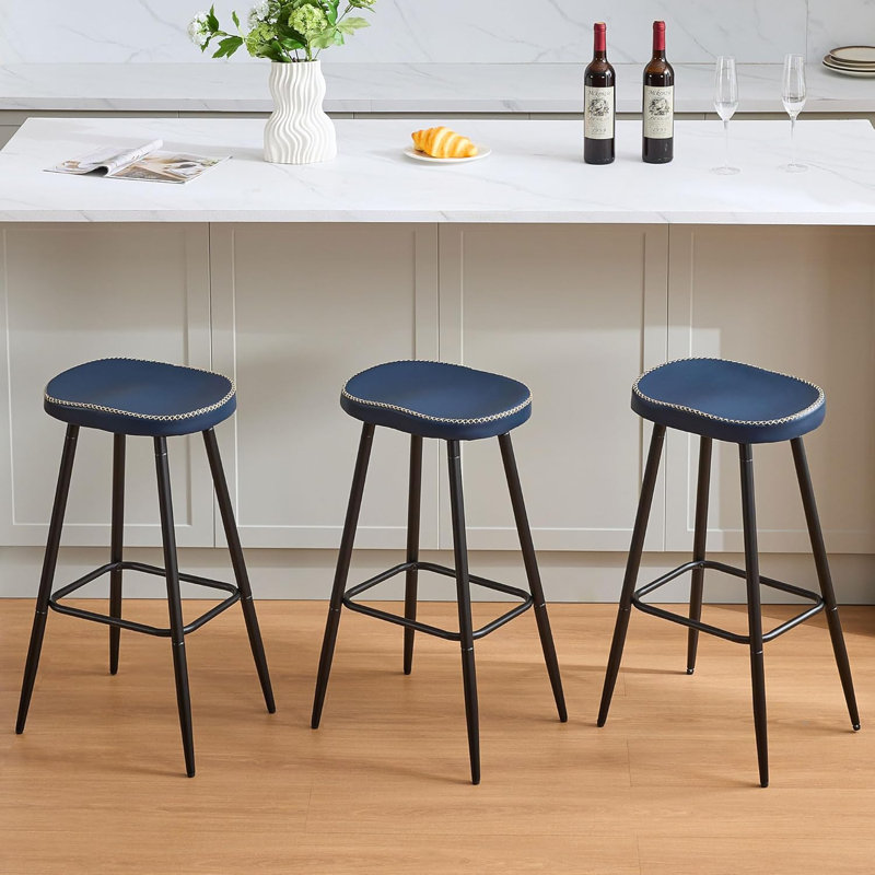 Tabourets de bar en simili cuir sans dossier pour îlot de cuisine (ensemble de 3), 3, Marine