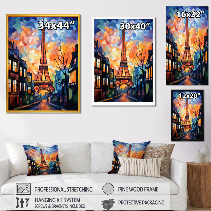 Cubic Paris Window View Elegant Sunset III - City Paris Wall Art, Black Single Picture Framed, 20" H x 12" W x 1" D