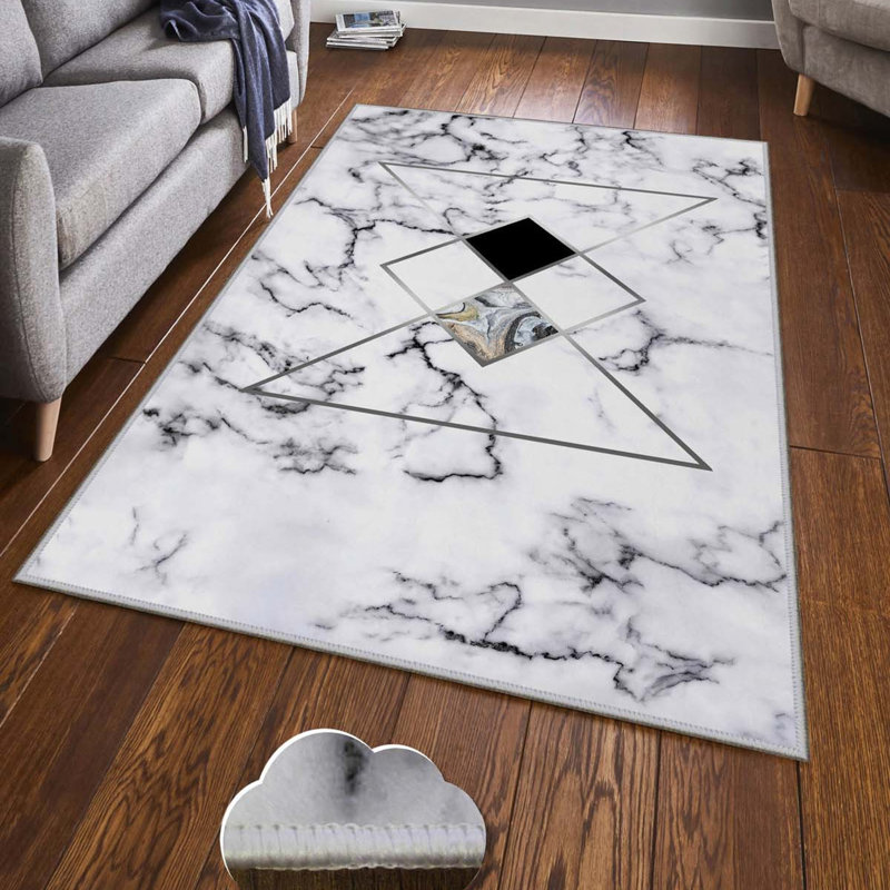 Tapis rectangulaire blanc en polyester tissé à la machine 3 pi 3 po x 4 pi 11 po Joulane