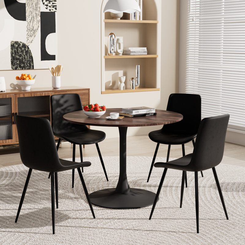 Ensemble de table ronde pour 4 (1 table + 4 chaises), H 28,7 po x L 31,5 po x l 31,5 po, Brown/Black, Noir