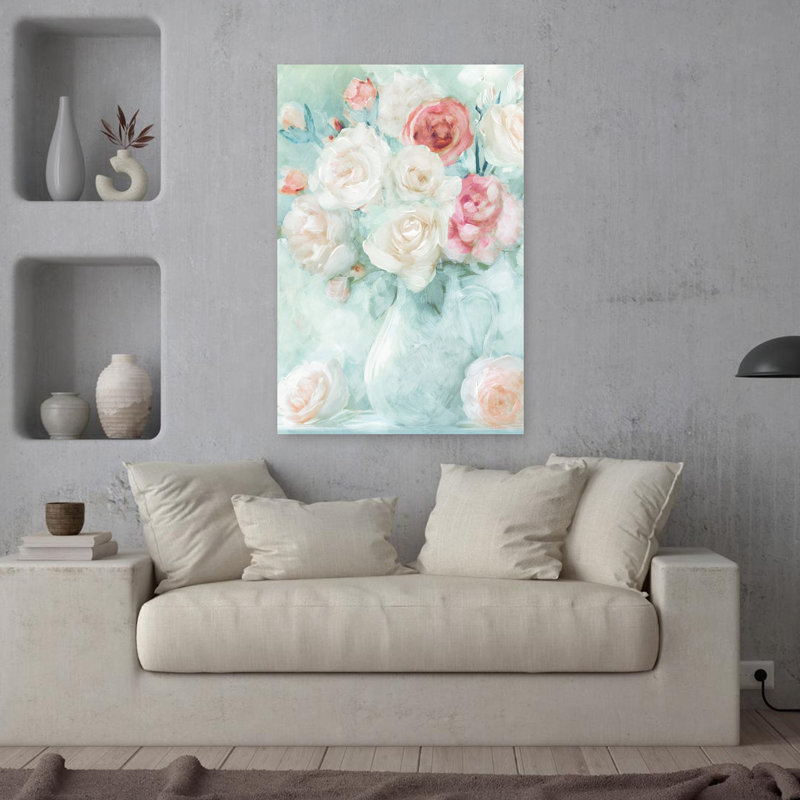 Blush and Bloom, art abstrait romantique élégant, H 36 po x l 24 po