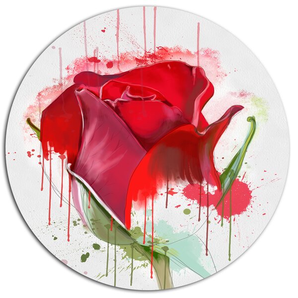 DesignArt Colorful Red Rose Sketch Watercolor On Metal Print | Wayfair