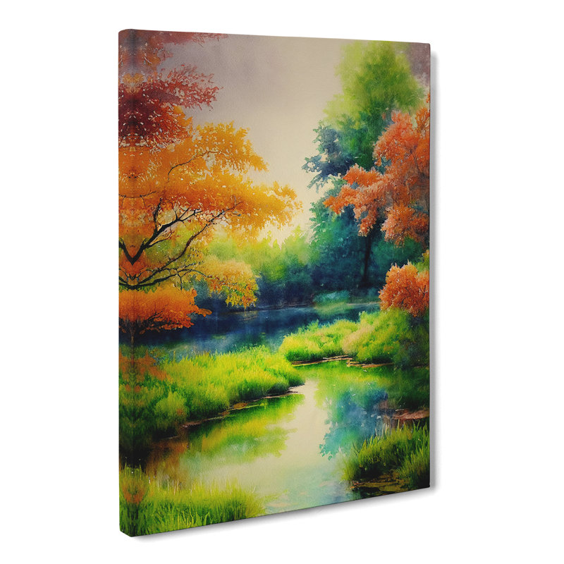 Watercolour Pond Vol.3 - Wrapped Canvas, 50cm H x 35cm W x 3cm D