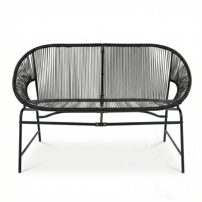 Patio Wicker Sofa With Iron Frame, Black