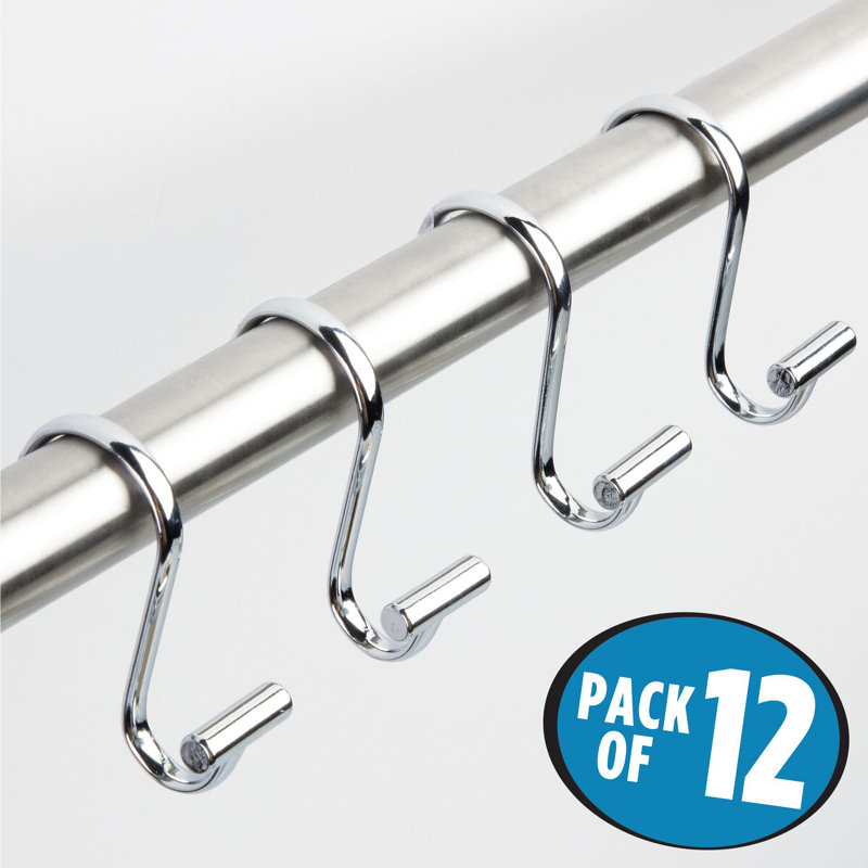Chrome T-Bar Metal Shower Curtain Hooks Set of 12
