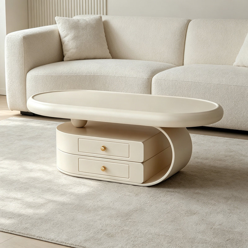 Table basse luxueuse et sophistiquée avec rangement ovale, H 17,32 po x l 43,3 po x P 27,55 po