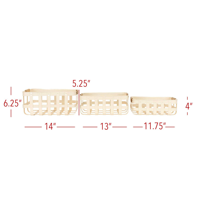 Ensemble de 3 paniers de cuisine Rebrilliant en métal blanc avec poignées en bois