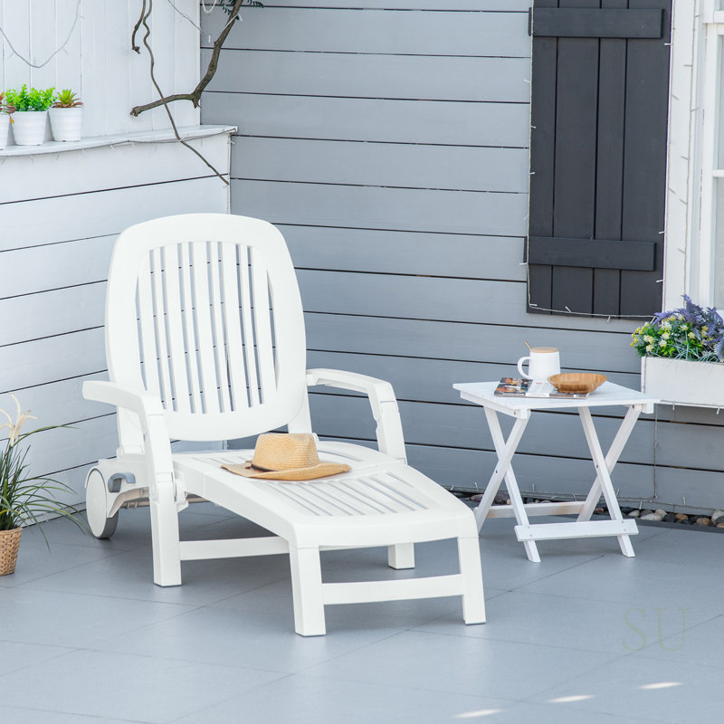 Chaise longue d'extérieur avec rangement, imperméable, assemblage rapide, conception pliante, 5 niveaux de dossier réglables pour piscine, plage, patio, jardin