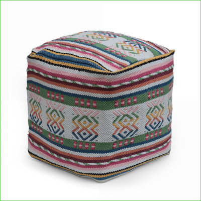 Coussin de sol repose-pieds à imprimé péruvien, blanc neige & amp; Rose | Multicolore | Tissu