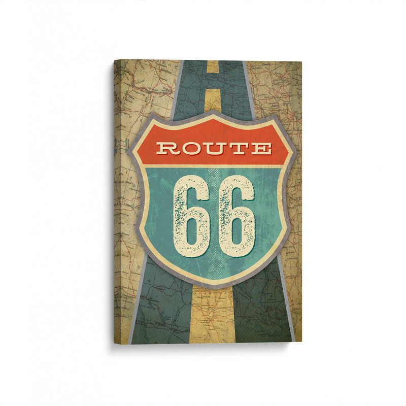 Panneau de signalisation rétro Route 66 Americana, H 18 po x l 12 po, Toile tendue, Ne s’applique pas