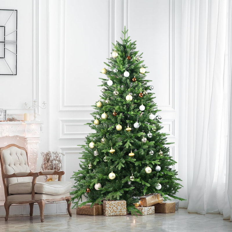 Arbre de Noël en épinette éclairé, arbre de Noël artificiel, 950 pointes, support en métal et branches à charnières pour la fête au bureau à domicile