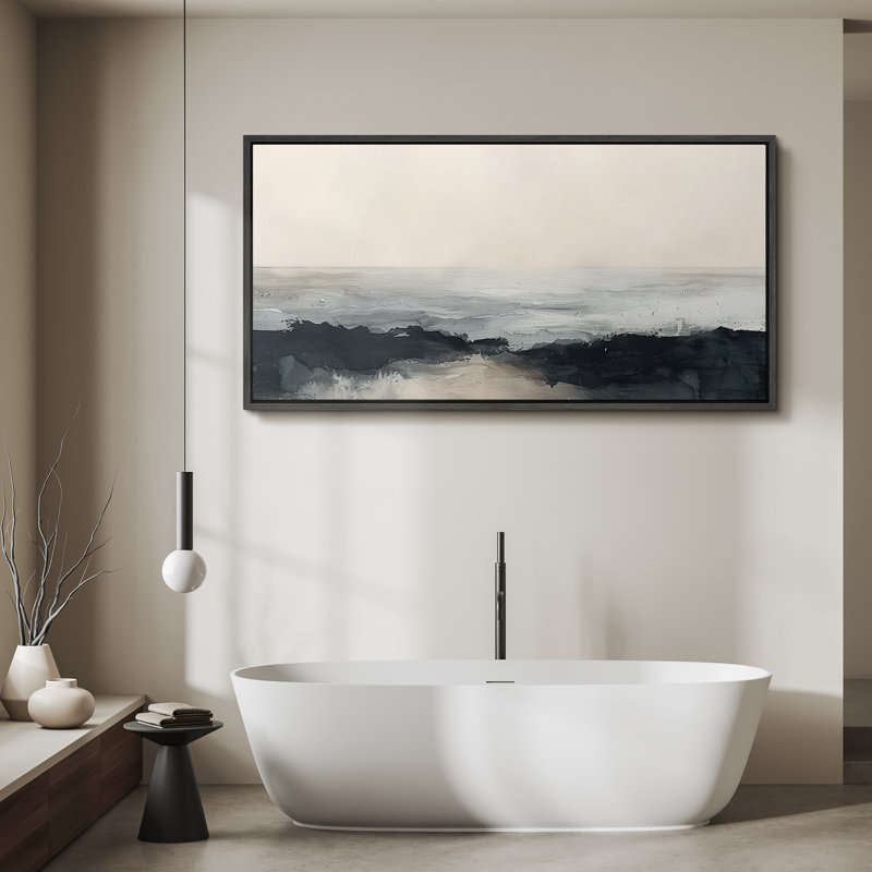 «Minimal Landscape Dynamic Blue Abstract Contemporary», reproduction d'art sur toile, H 30 po x l 60 po