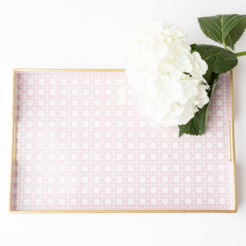 Green Cane Vanity Tray, 15.75" W x 1.25" D x 10.25" H, Pink