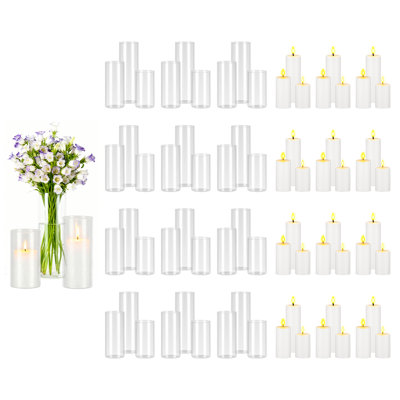Pillar Candles and Glass Vases Set 72 Pcs, White (2.56" x 4.7", 5.9", 7.9"), Clear Cylinder Hurricane Candle Holders for Wedding Centerpieces, Tall Vase for Table Decor, Wedding Party, Thanksgiving
