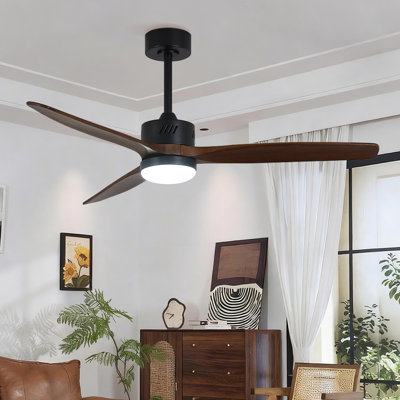 Ventilateur de plafond standard noir en noyer foncé Glio de 52 po avec DEL intégrée et télécommande incluse