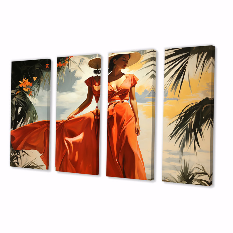 «Beach Breeze Holiday Woman Portrait», ensemble de 4 décorations murales mexicaines, H 32 po x l 64 po